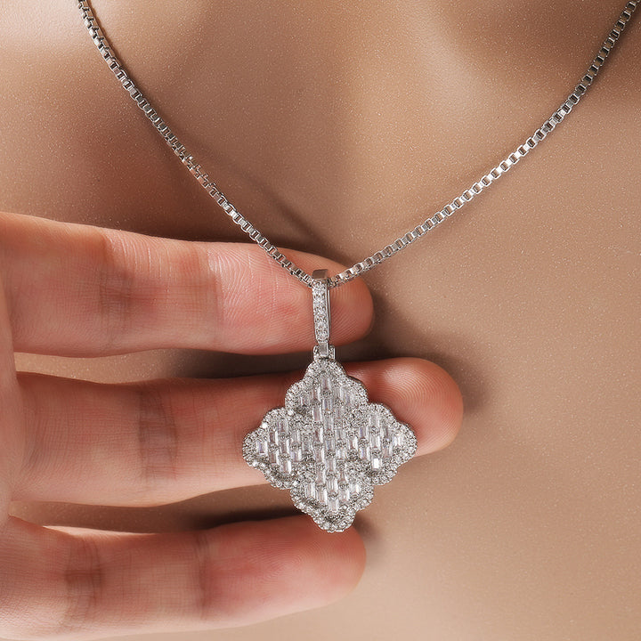 European And American Sweet Light Luxury Full Diamond Four-leaf Clover Pendant