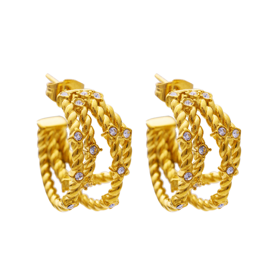 Stainless Steel Earrings 18K Gold Plating Diamond