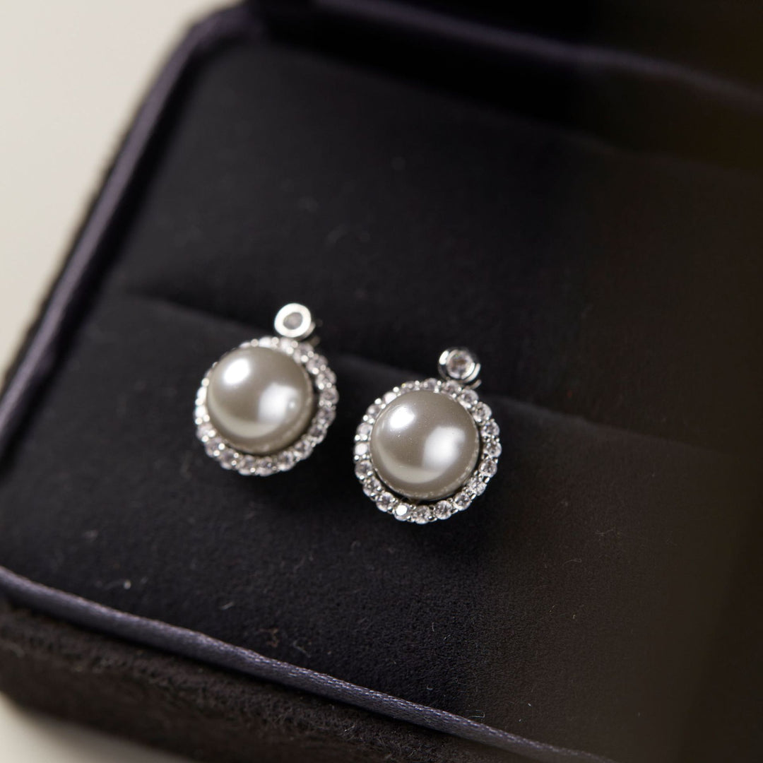 Small Delicate Pearl Zircon Ear Studs