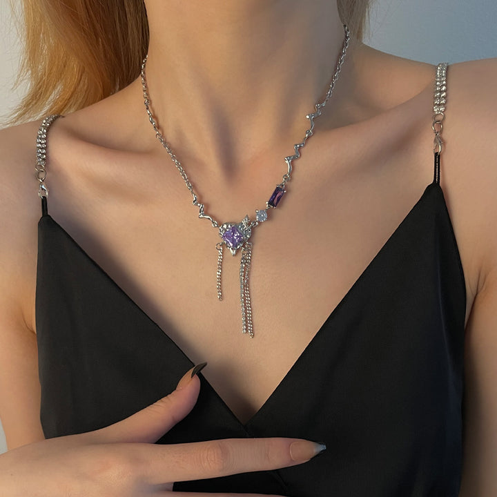 Purple Heart Tassel Necklace For Women Special Interest Light Luxury Sweet Cool