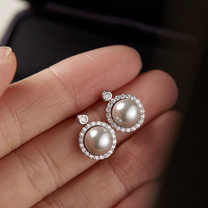 Small Delicate Pearl Zircon Ear Studs