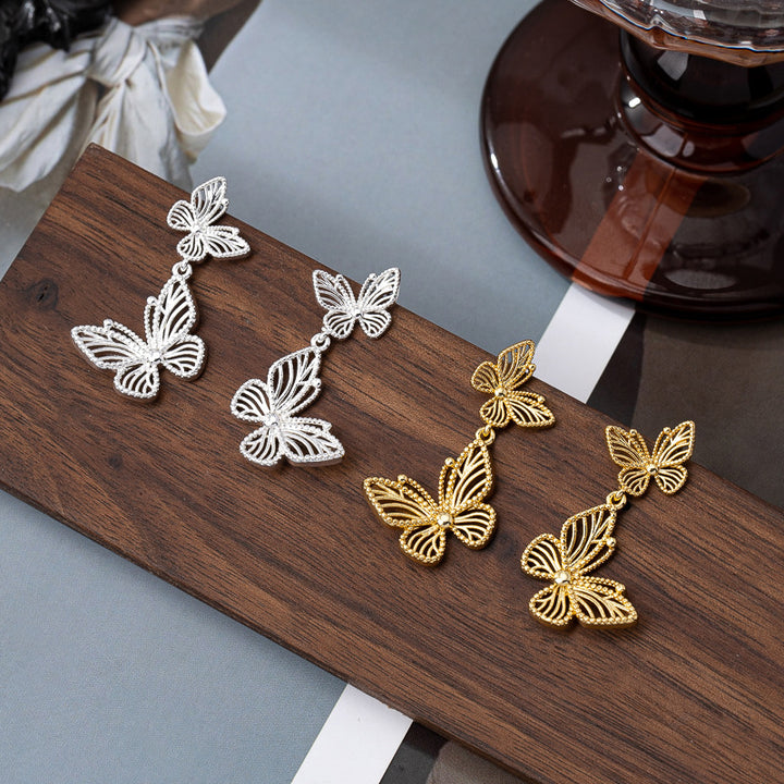 Prata Butterbly Butterfly Hollow Stud Retro