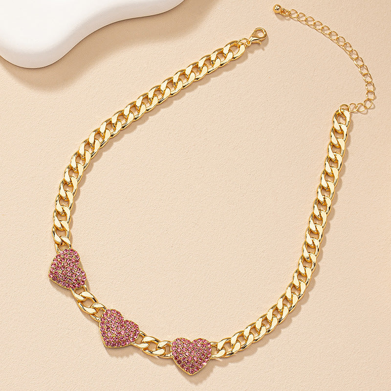Women's Korean-style Fully Jeweled Loving Heart Necklace