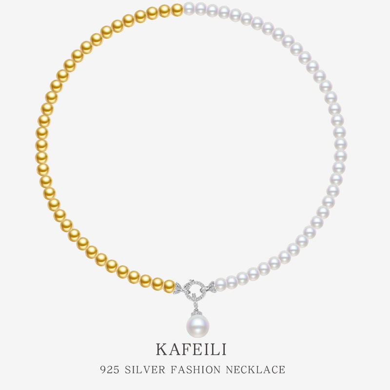 925 Ezüst kétszínű varrás Shijia Shell gyöngy nyaklánc Light Luxury Design magas érzék