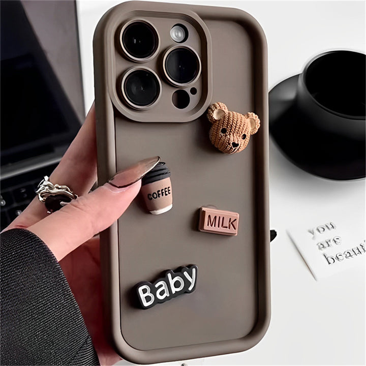 Stereo Coffee Doll Bear Soft Shell Phone Case