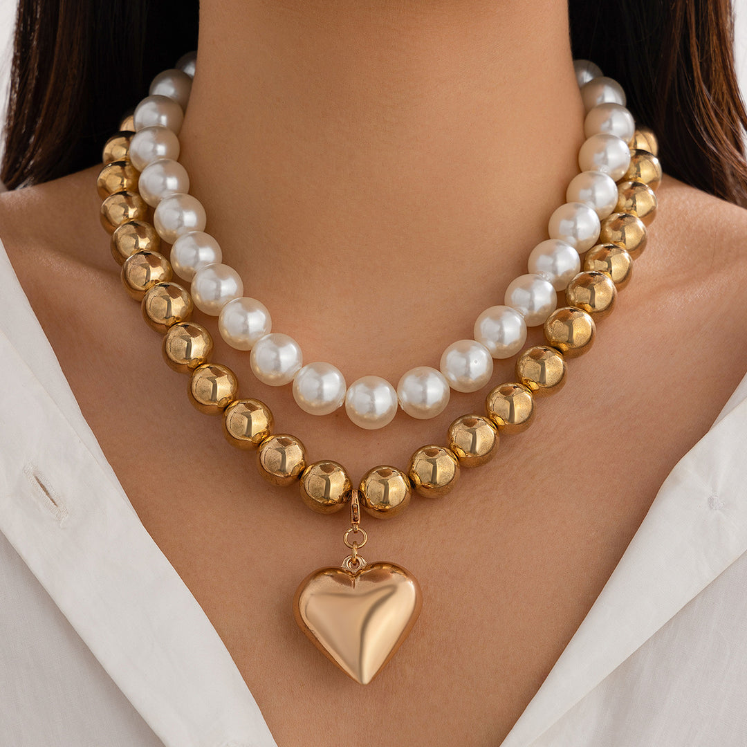 Ornament Pearl Heart Clavicle Chain Beaded Heart-shaped
