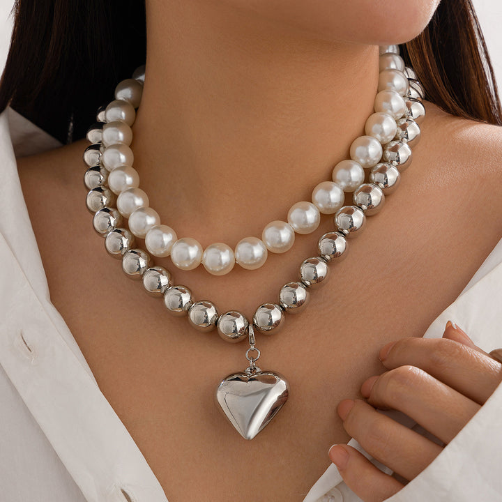 Ornament Pearl Heart Clavicle Chain Beaded Heart-shaped