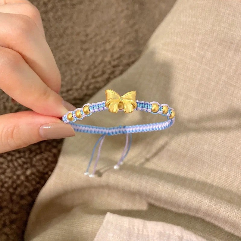 Bow Bracelet Ring Women's Blue Handmade
