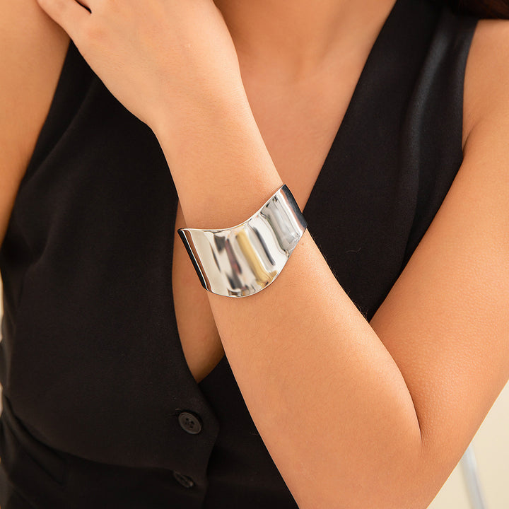 Irregular With Personality Glossy Alloy Wide Bracelet