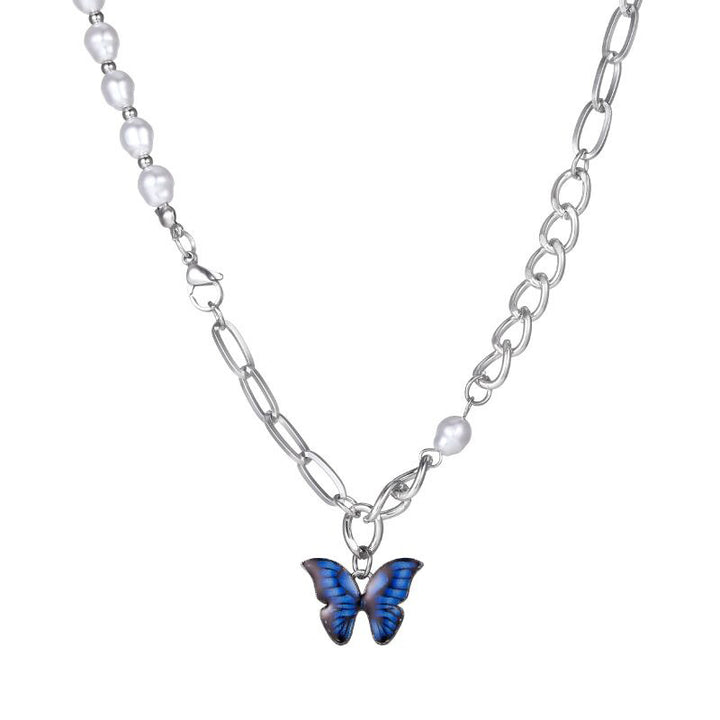 Collana di perle cuciture a farfalla blu