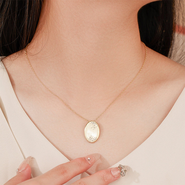 925 Silver Necklace High-grade Oval Brushed Inlaid Light Luxury Minority Design Clavicle Chain
