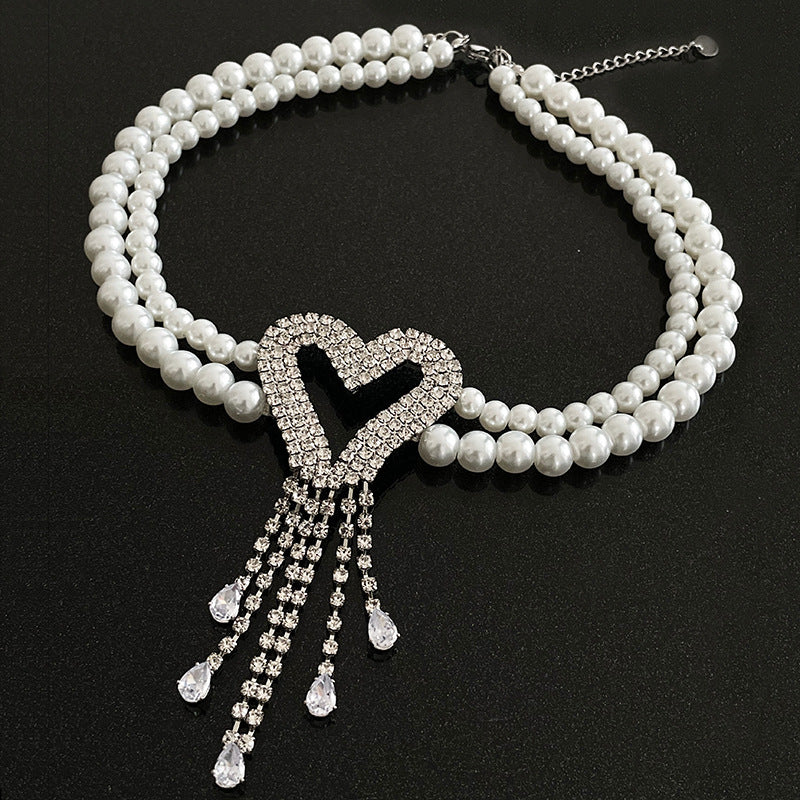 Colier de perle de perle cu cotie de inimă iubitoare complet bijuterie
