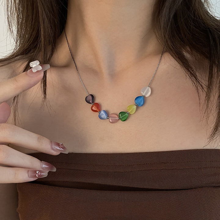Women's Colorful Opal Heart Necklace