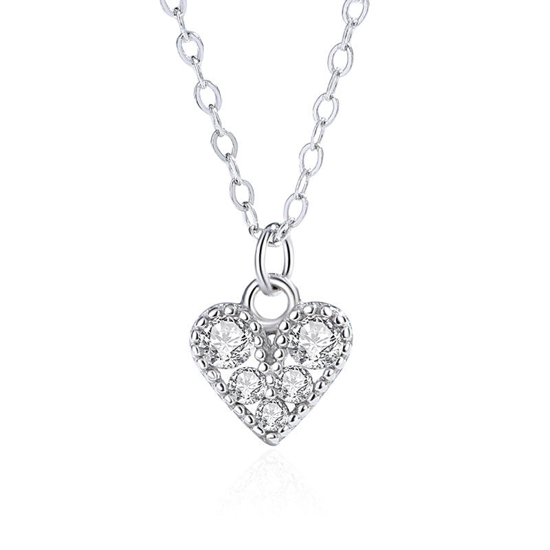 Nicho japonés y coreano S925 Collar de diamante completo en forma de corazón de plata esterlina
