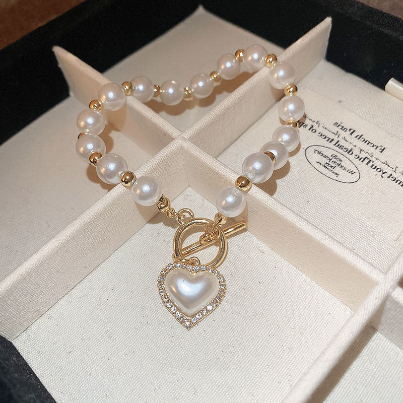 Diamante OT Buckle Pearl Heart Bracelet