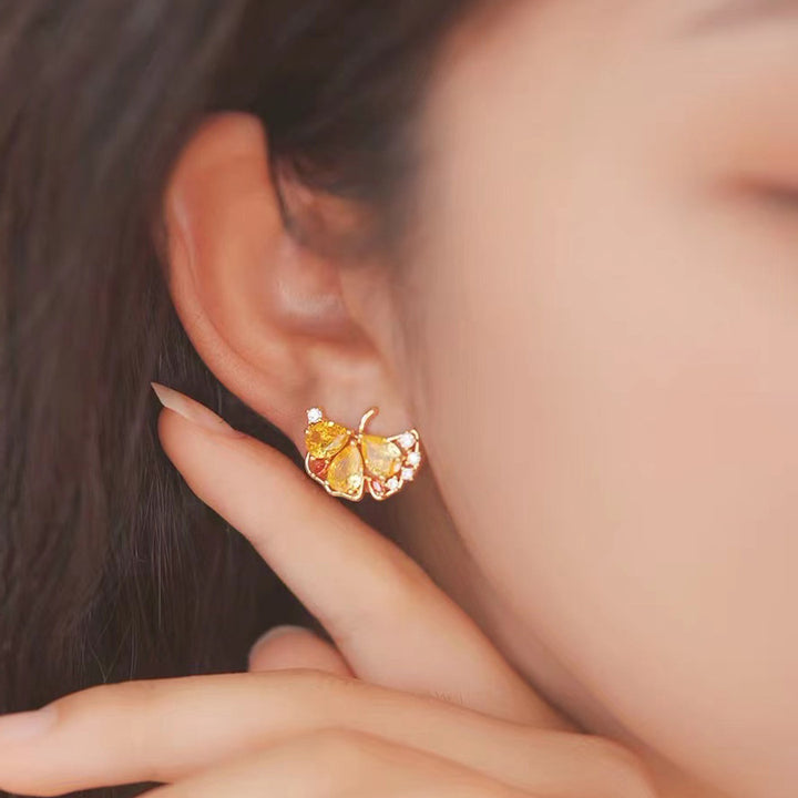 Shimmer Ginkgo Leaf Shimmer Zircon Ear Studs