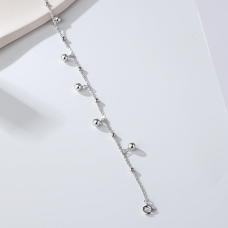 S925 Sterling Silber Round Perlen Fußkettchen für Frauen glänzend und einfach