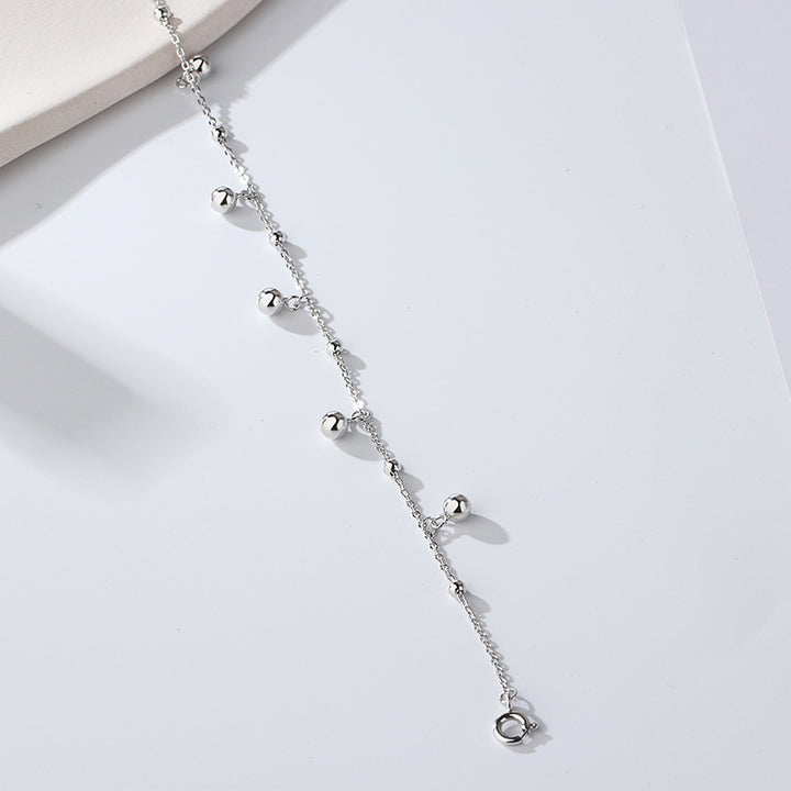 S925 Sterling ezüst kerek gyöngyök boka nőknek fényes és egyszerű