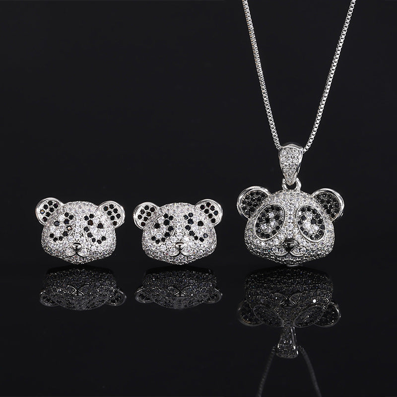 Silver Needle Simple Personality Full Diamond Bear Necklace For Women