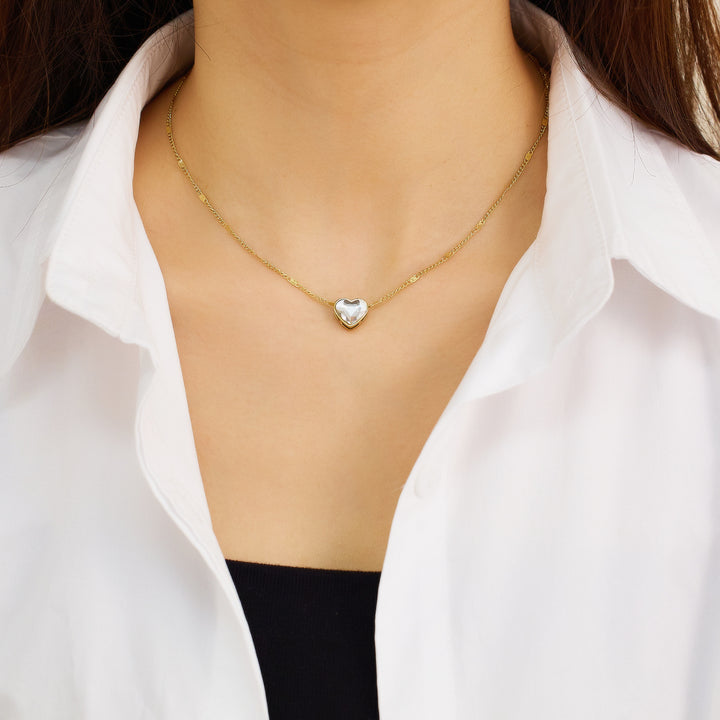 Stainless Steel Necklace With Diamonds Loving Heart Zircon Women