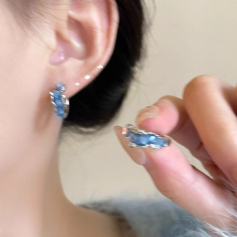 Сини ушни пръстени за жени модерни обеци