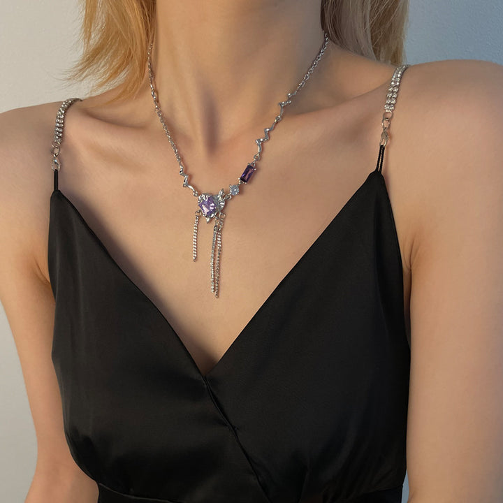 Lila Herz Quasten Halskette für Frauen besonderes Interesse Leichte Luxus süße coole