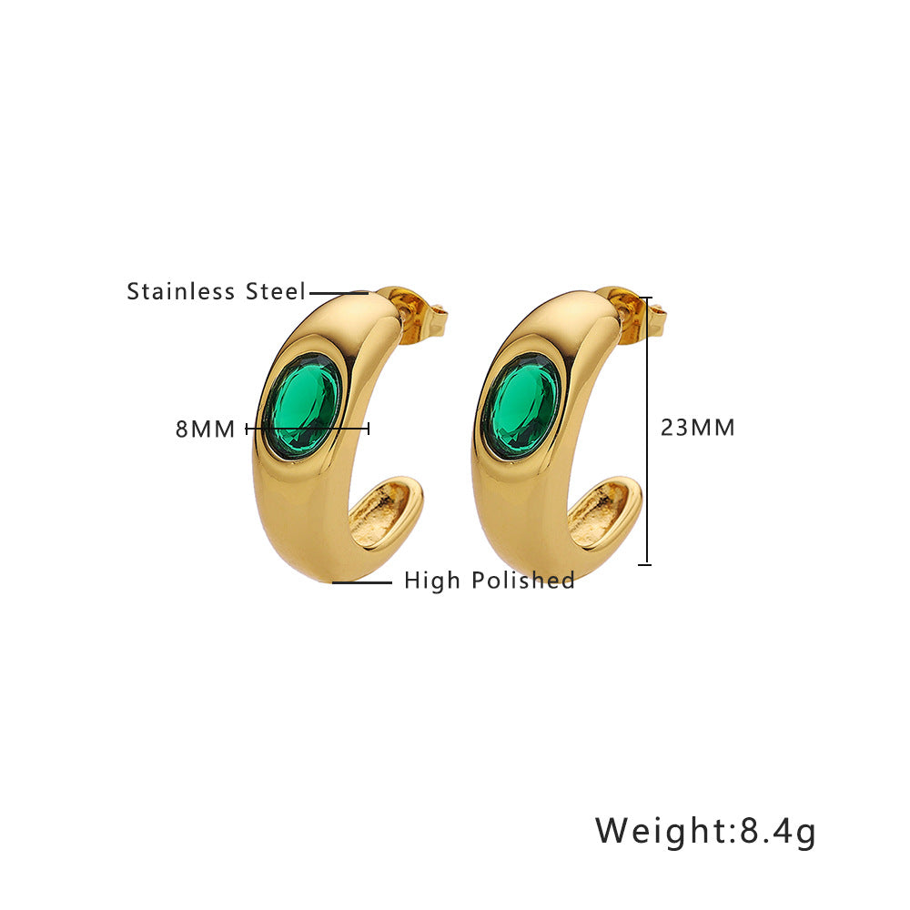 18K Emerald Zircon Stud Earrings Retro