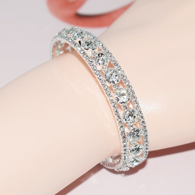 Rhinestone Full Diamond Winding Open Three-ring Bracelet For Women