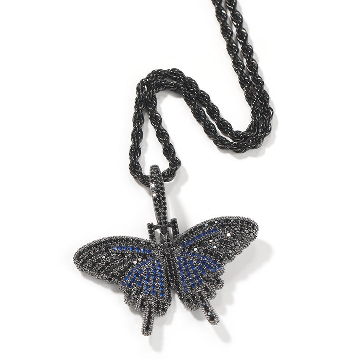 Couleur européenne de hip hop mini collier de papillon personnalisé ornements de pendentif solide en diamant