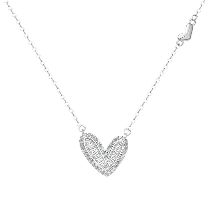 925 Silver Necklace High-grade Love Light Luxury Minority Zircon Clavicle Chain