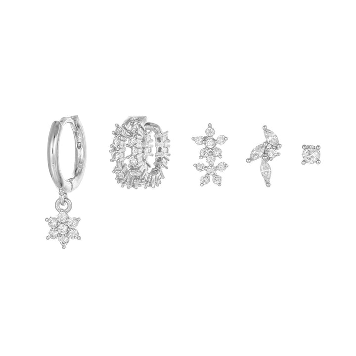 Серебряные серебряные модные серьги Геометрические пятикурсные набор для женщин