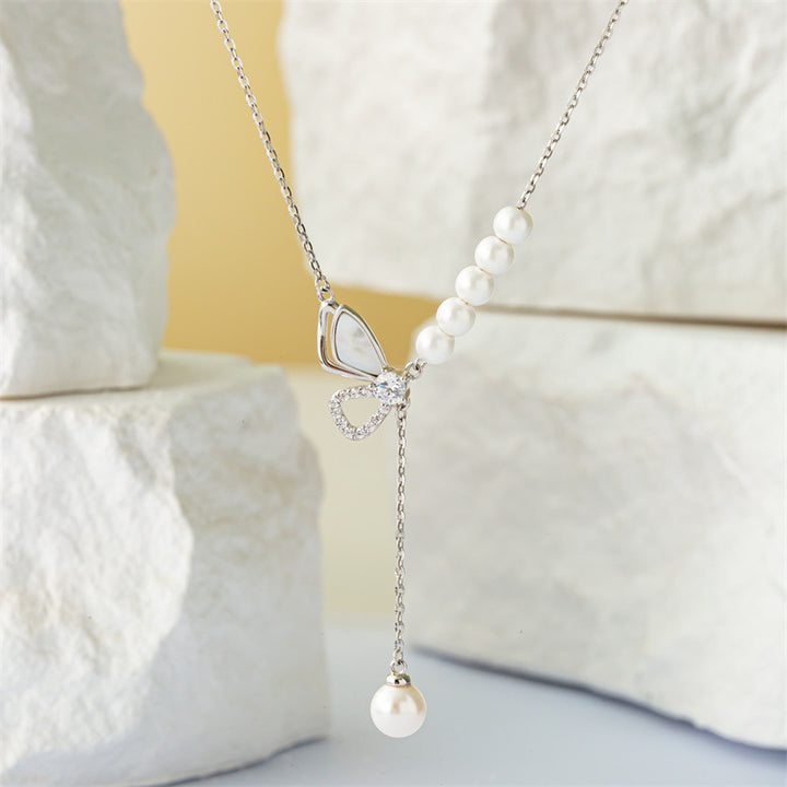 925 Sterling Silver Fashion Pearl Bow Necklace