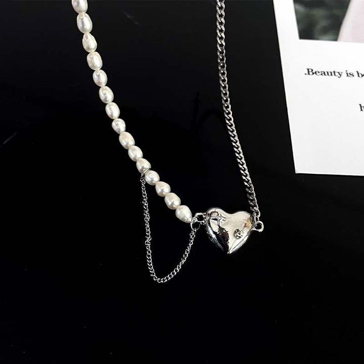 Niche Pearl Centing Love Pendant Pendante Titanium Steel Collier