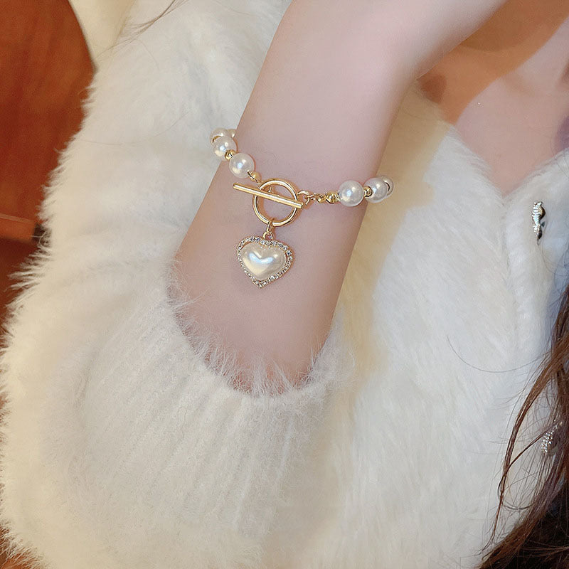 Diamante OT Buckle Pearl Heart Bracelet