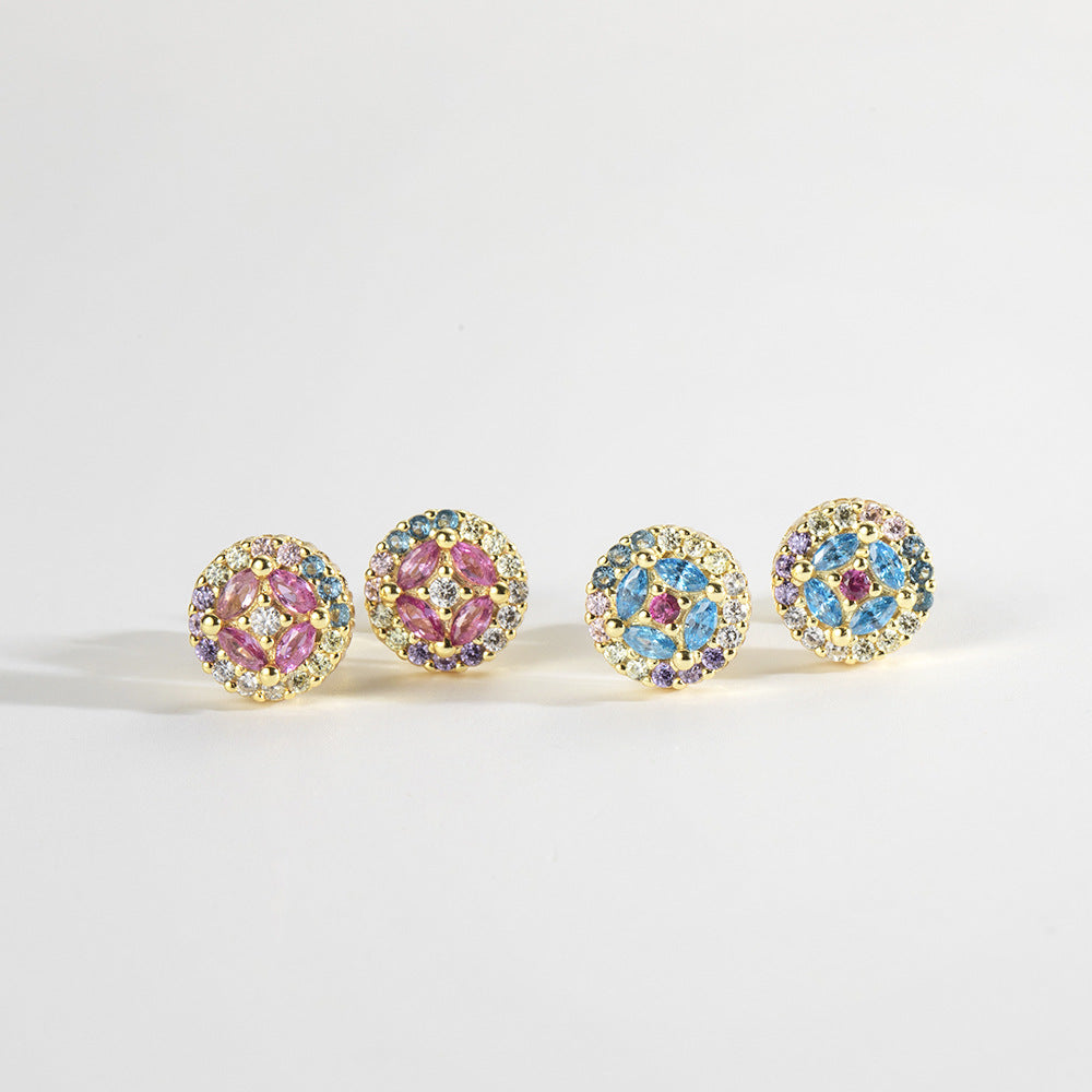 Multicolor Zircon With Diamond S925 Silver Stud Earrings