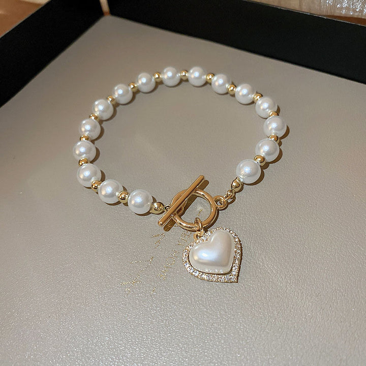 Diamante OT Buckle Pearl Heart Bracelet