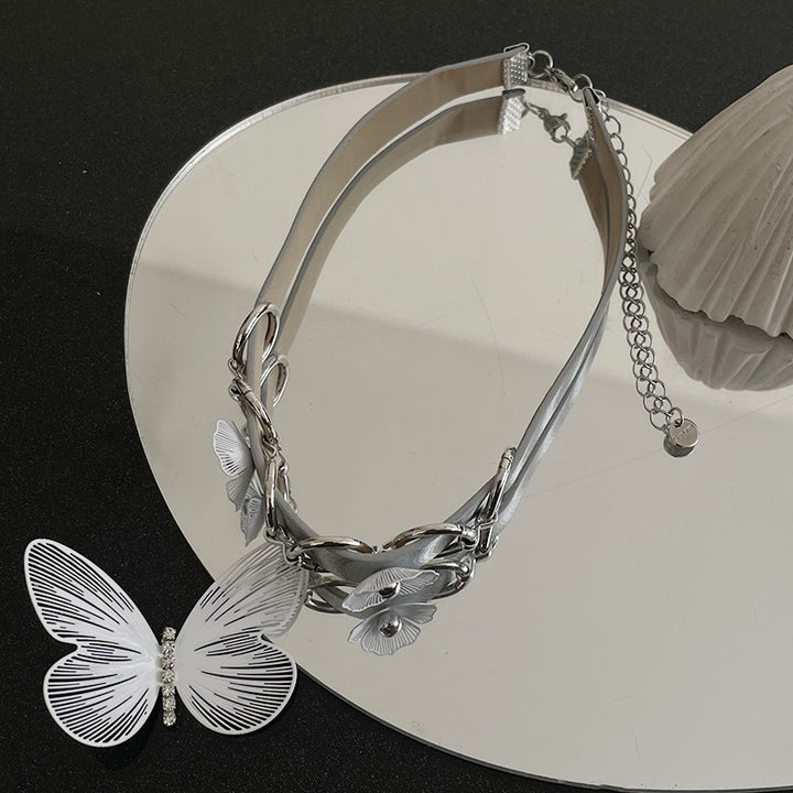 Special Interest Design Butterfly Stitching Flower Necklace