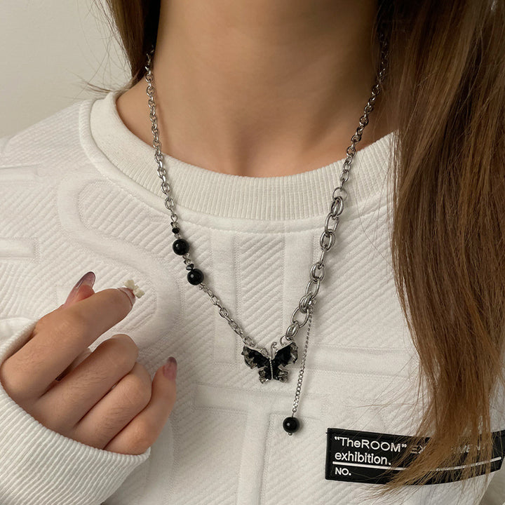 Personnalité fraîche douce Collier de biliers de papillon noir