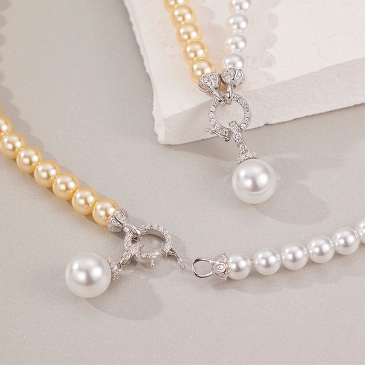 925 Ezüst kétszínű varrás Shijia Shell gyöngy nyaklánc Light Luxury Design magas érzék