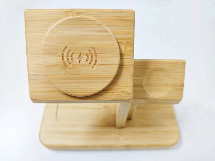 Bambu Kablosuz Şarj Cihazı Üç-Bir Arada Çok Fonksiyonlu Masaüstü Telefon Tutucu