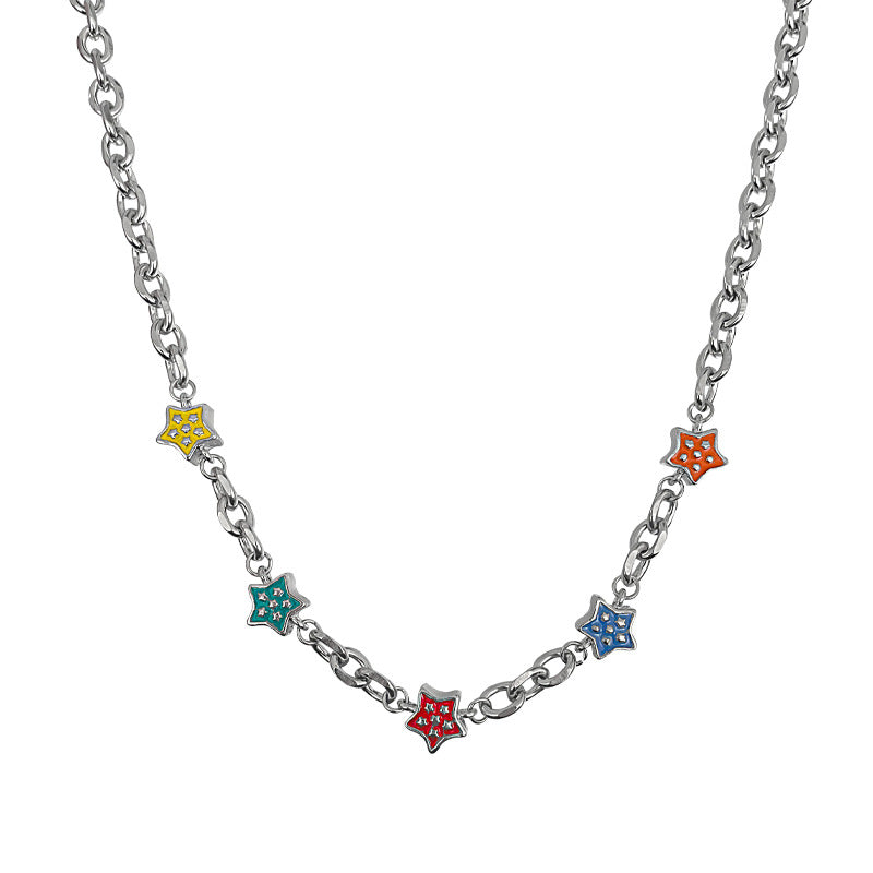Красочное масляное ожерелье Пятиконечное звездное ожерелье для женщин светло-роскошь