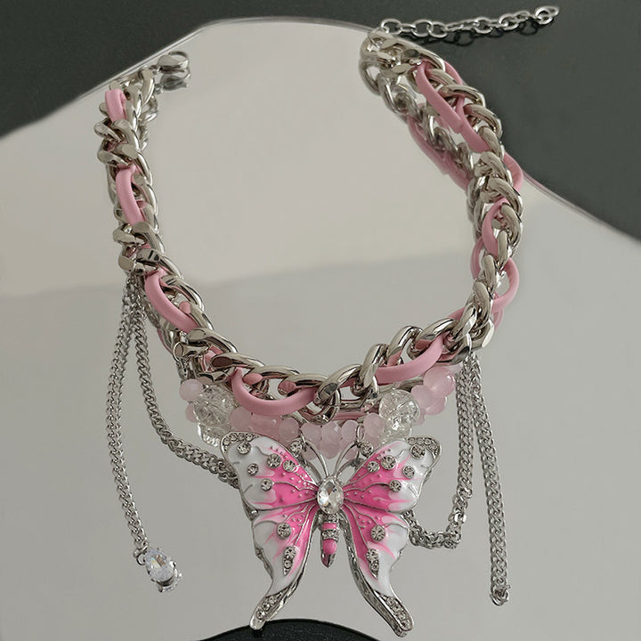 Collar tejido de mariposa rosa de la industria pesada europea y estadounidense