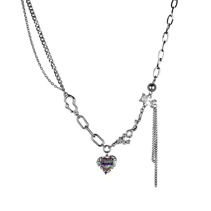 Colored Loving Heart Stitching Tassel Necklace