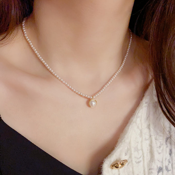 Französische Internet -Promi Elegante Halskette Metall Ring Pferd Shell Perlenanhänger Schlangekette Kette