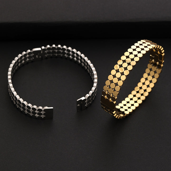 Mode Einfache Titanstahl 18K Gold plattiert Punktperlen Herrenarmband
