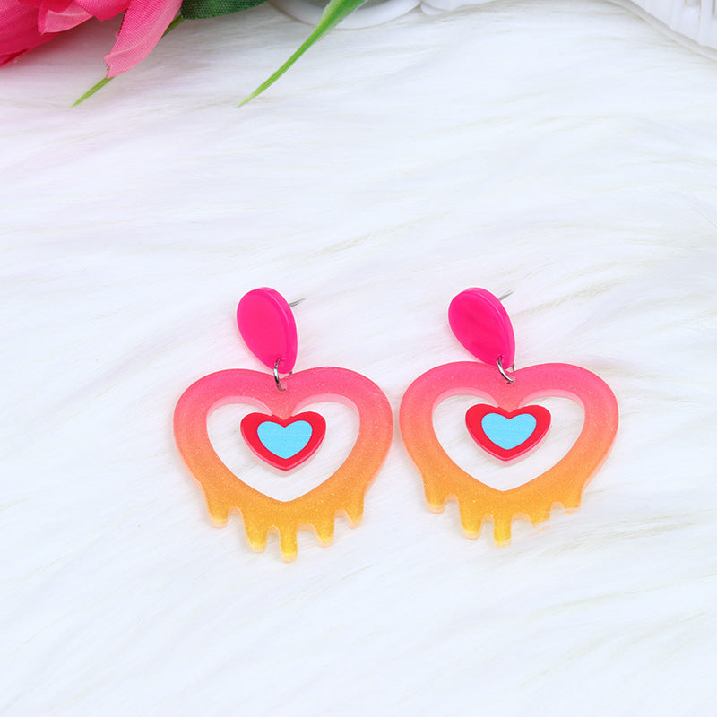 Cuciture acriliche Fashion Peach Heart Orecchini arcobaleno