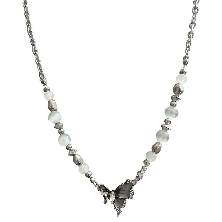 Graue Schmetterlingsnähte Opal -Halskette