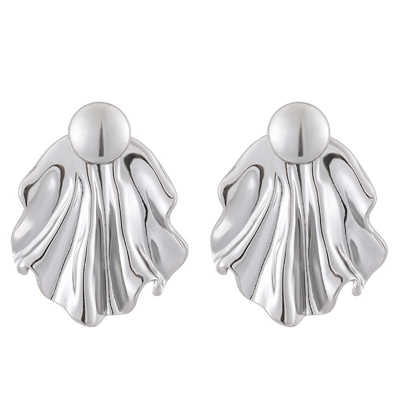 Simple Pleated Stainless Steel Exaggerated Gold Stud Earrings