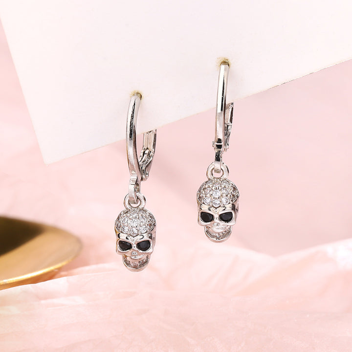 Black Diamond Zircon Skull Earrings Vintage