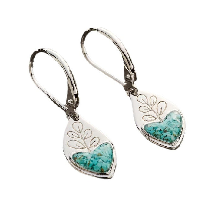 Creative Retro Blue Resin Ice Crack Plant Leaves Earrings